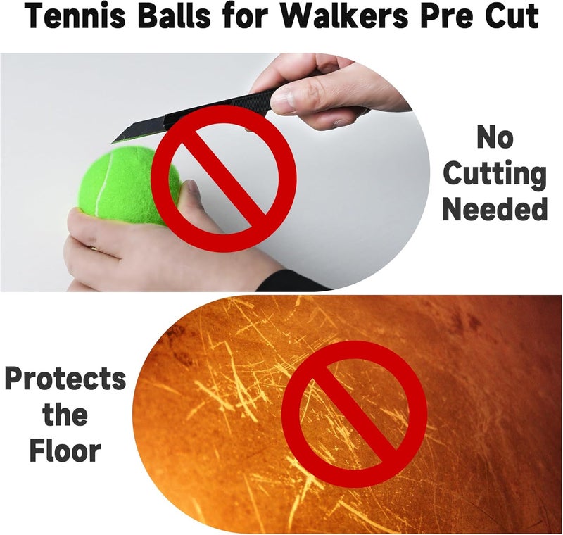 YIFOCUS Precut Tennis Balls for Walkers–Set of 4 Walker Tennis Balls Precut for Walkers Chair Table, Pre-Cut Design Walker Balls, Universal Seniors Walker Accessory, Floor Protection, Felt Pad Silent Glide - Image 2